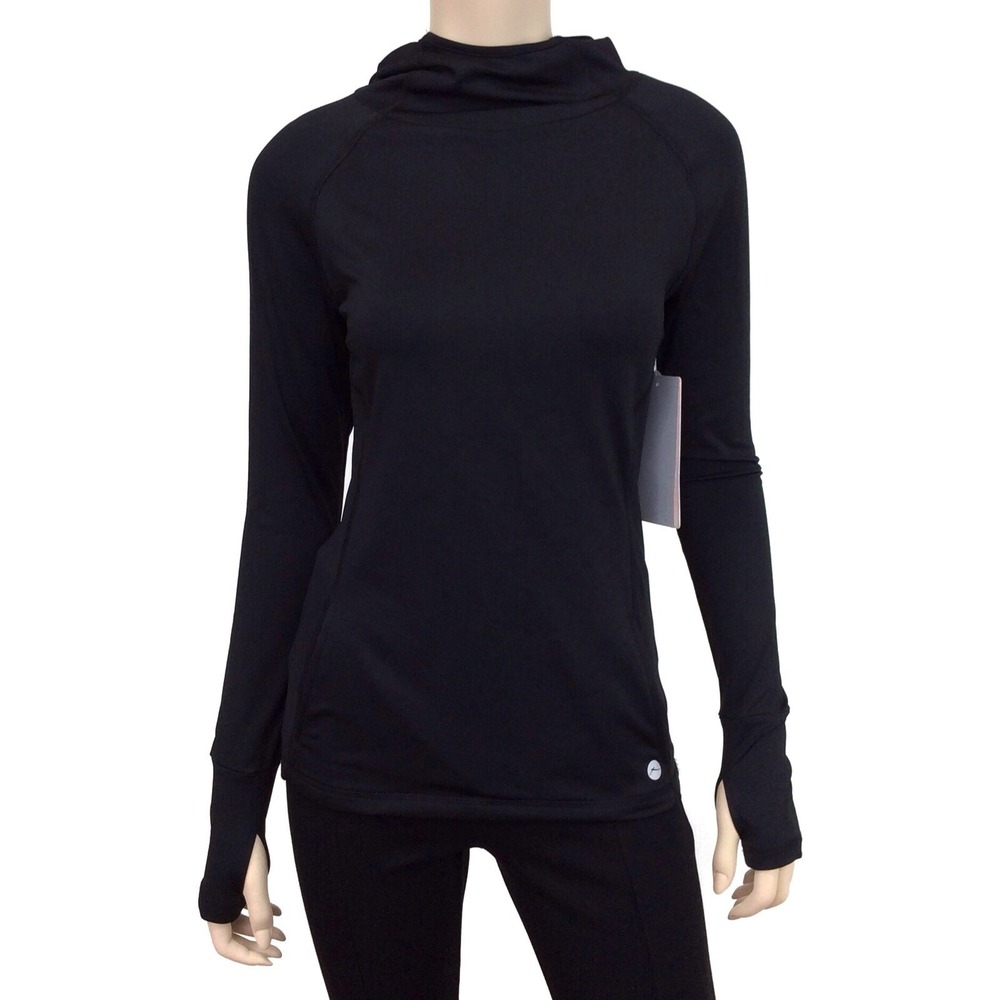 X by Gottex Black Long Sleeve Activewear Hooded Top Size XS NWT